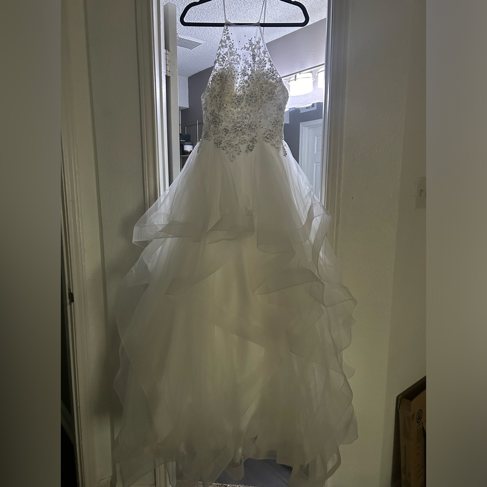 Camille La Vie White Long Tulle Ballgown Dress